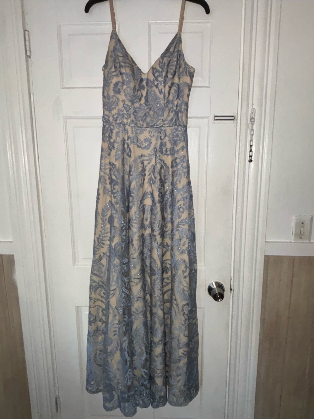 Speechless Blue Lace Overlay Maxi Dress with Cream Base